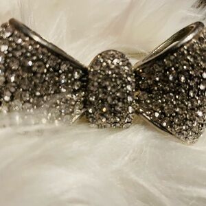 Wide Silver Metal Rhinestone Bow Bracelet